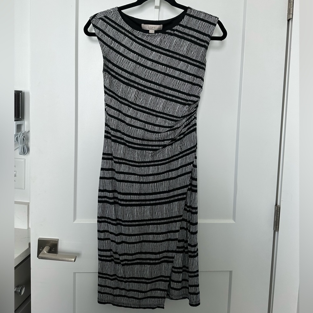 LOFT Black and White Midi Dress
